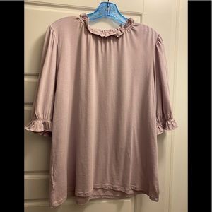 Loft top with ruffled neck & sleeves, size L